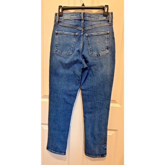 Old Navy Blue Sky-Hi Straight Extra High Rise Button Fly Distressed Jeans Sz 4 - Picture 5 of 5